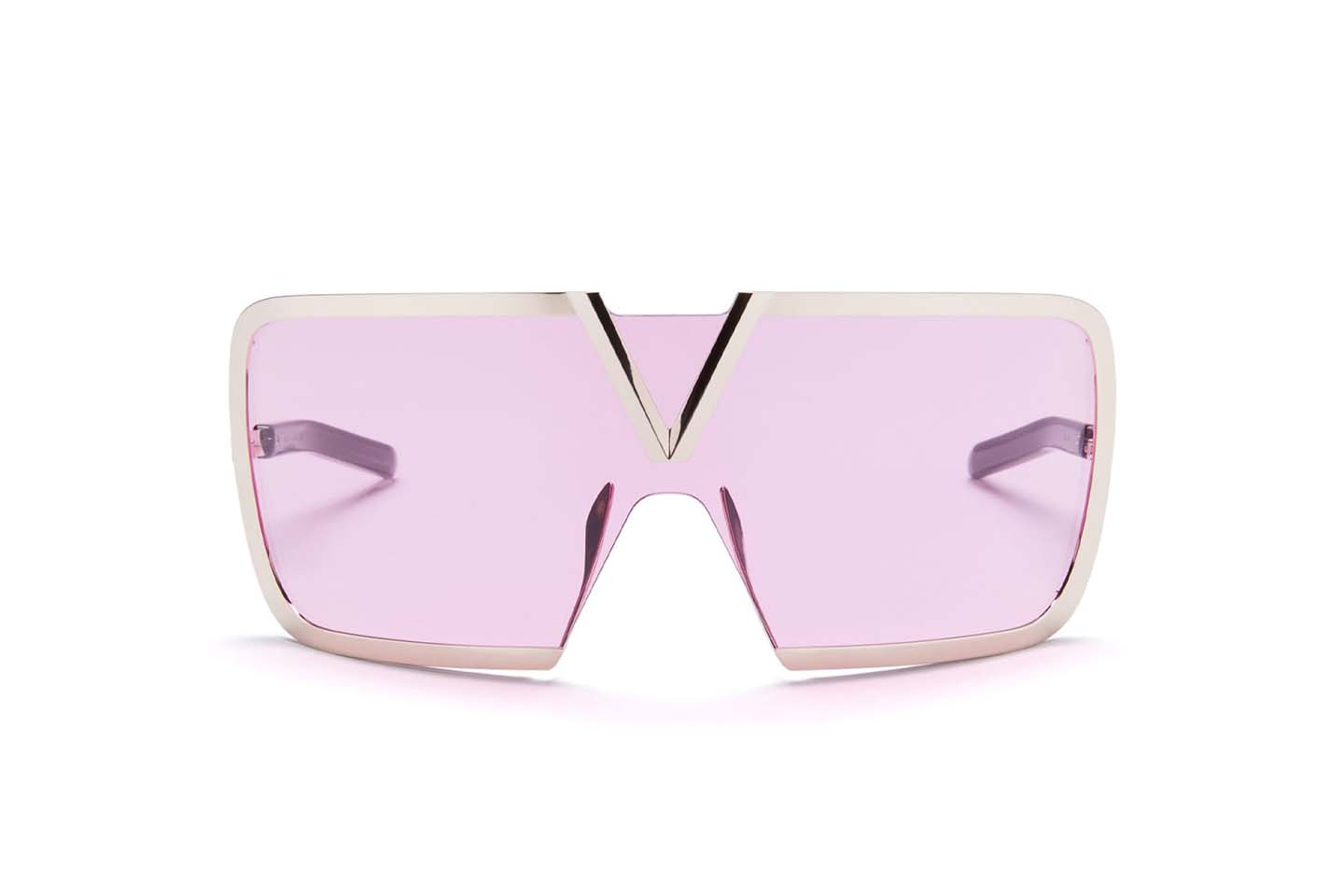 Valentino V-ROMASK VLS-120C Shield Sunglasses - White Gold/Pink Lens AR VALENTINO V Romask VLS120 Gold Titanium Pink Wrap Mask VLS  main image 2