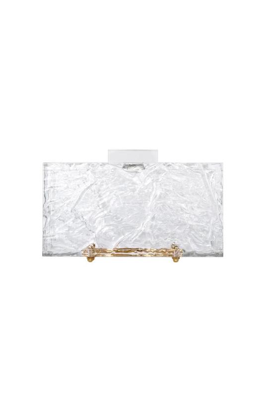 Classic Crushed Ice Clutch Clear with Gold Hardware